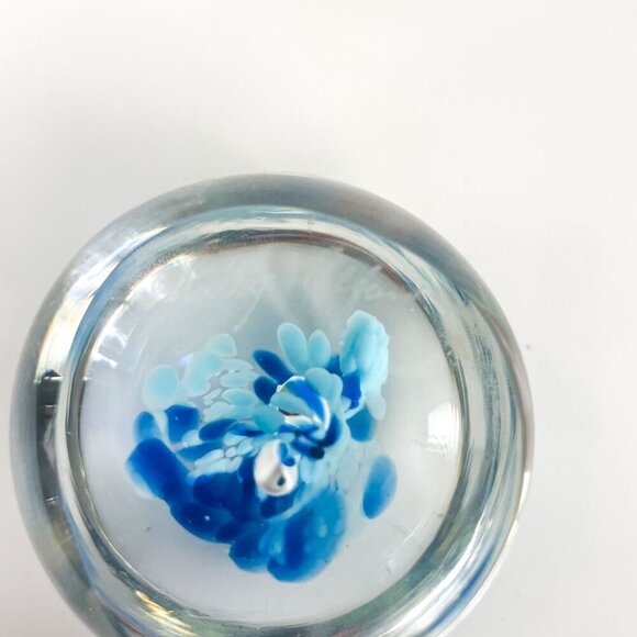 Shirley Elford Art Glass  Blue speckled Flower Paperweight - Picture 6 of 7